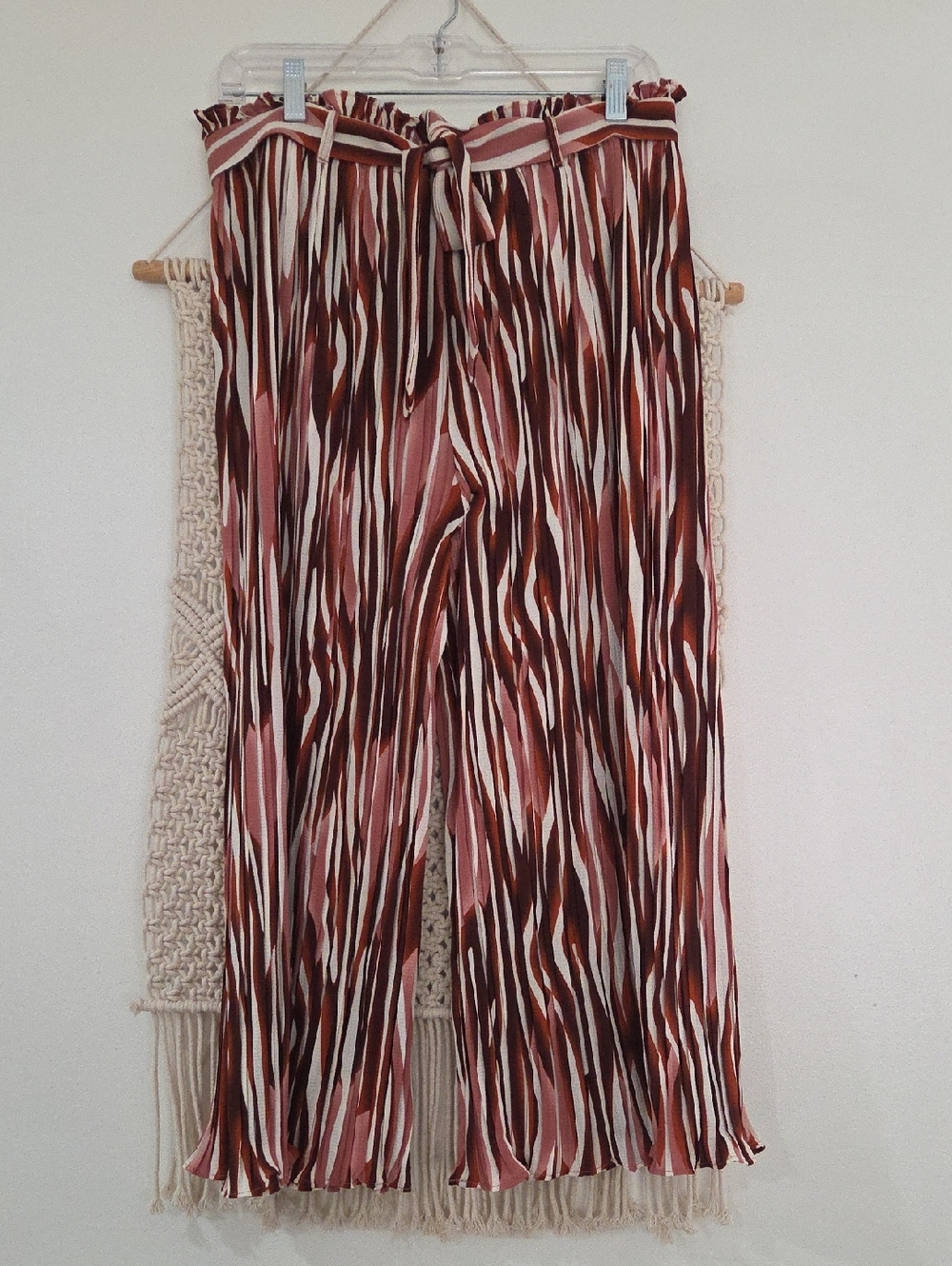 NWOT Alice Blue Striped Wide-Leg Pleaded  Pants in Pink, Brown & Cream Xl
